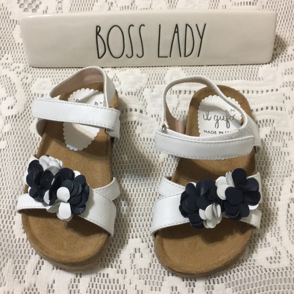 IL Gufo Kids White and Blue Leather Sandals - Picture 6 of 8